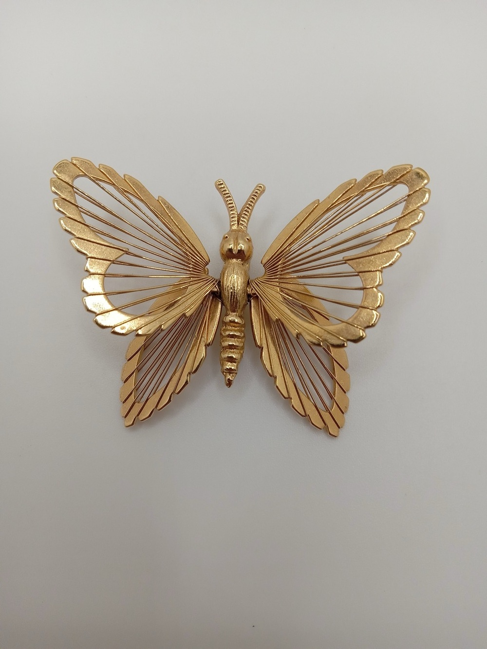Vintage MONET Butterfly Brooch Gold Tone Wirework Spinneret Wings 1960s 70s